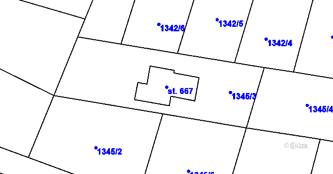 Parcela st. 667 v KÚ Příluky u Zlína, Katastrální mapa