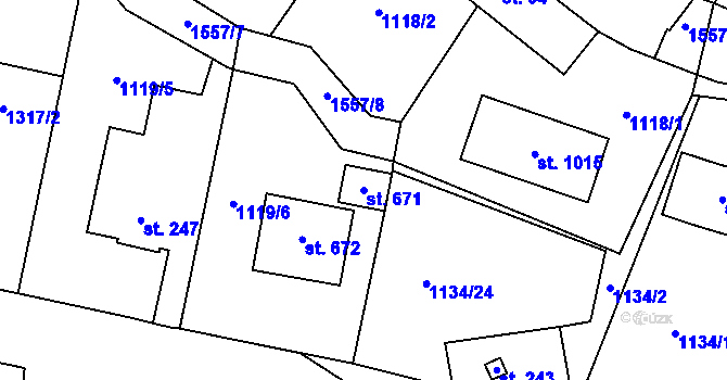Parcela st. 671 v KÚ Příluky u Zlína, Katastrální mapa