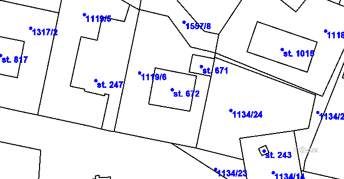 Parcela st. 672 v KÚ Příluky u Zlína, Katastrální mapa