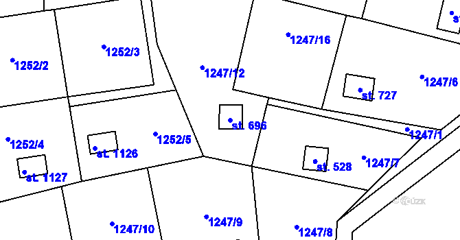 Parcela st. 696 v KÚ Příluky u Zlína, Katastrální mapa