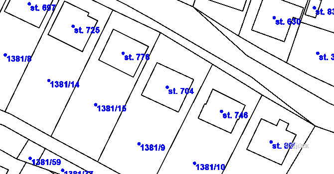 Parcela st. 704 v KÚ Příluky u Zlína, Katastrální mapa