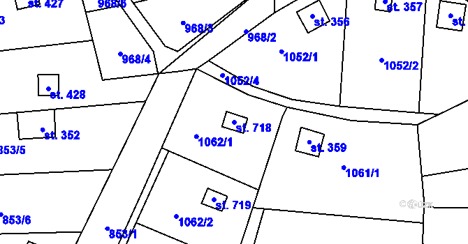 Parcela st. 718 v KÚ Příluky u Zlína, Katastrální mapa