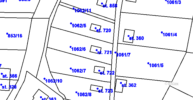 Parcela st. 721 v KÚ Příluky u Zlína, Katastrální mapa