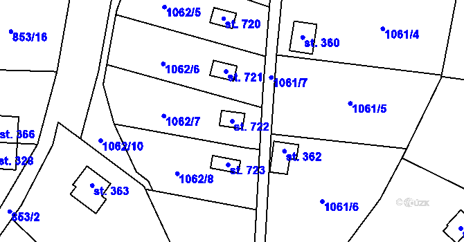 Parcela st. 722 v KÚ Příluky u Zlína, Katastrální mapa