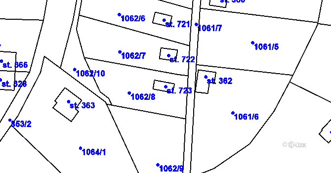 Parcela st. 723 v KÚ Příluky u Zlína, Katastrální mapa