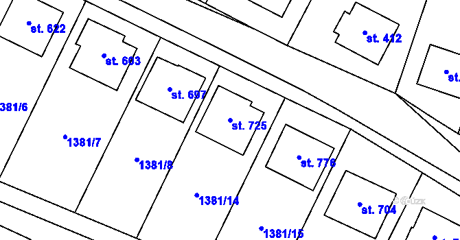 Parcela st. 725 v KÚ Příluky u Zlína, Katastrální mapa