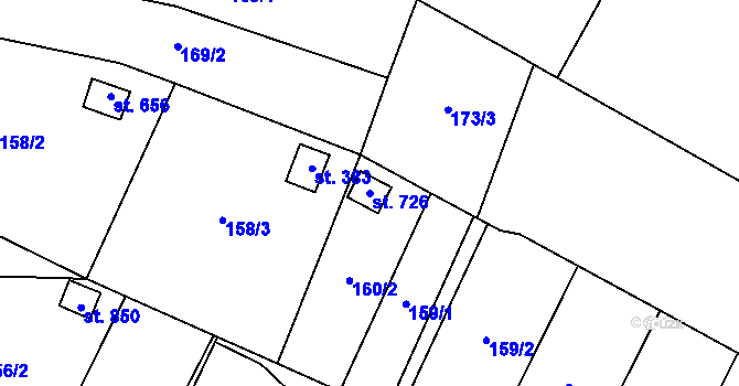 Parcela st. 726 v KÚ Příluky u Zlína, Katastrální mapa