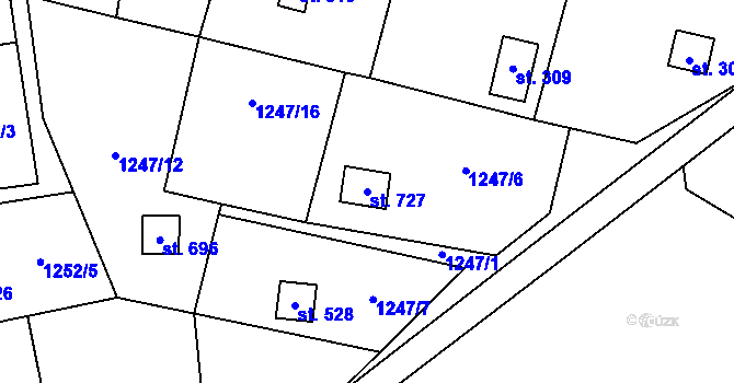 Parcela st. 727 v KÚ Příluky u Zlína, Katastrální mapa
