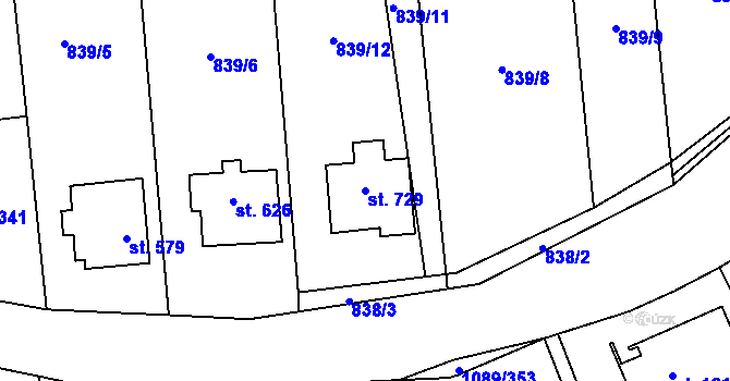 Parcela st. 729 v KÚ Příluky u Zlína, Katastrální mapa