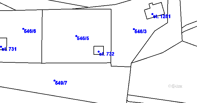 Parcela st. 732 v KÚ Příluky u Zlína, Katastrální mapa