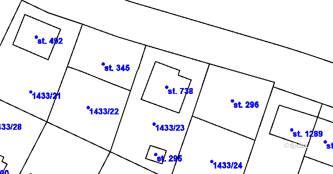 Parcela st. 738 v KÚ Příluky u Zlína, Katastrální mapa