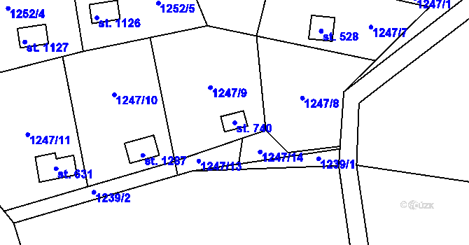 Parcela st. 740 v KÚ Příluky u Zlína, Katastrální mapa