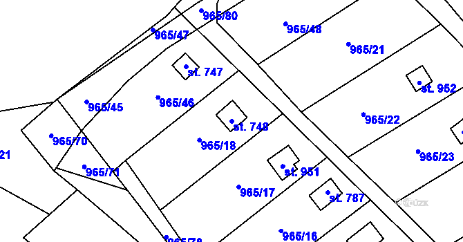 Parcela st. 748 v KÚ Příluky u Zlína, Katastrální mapa