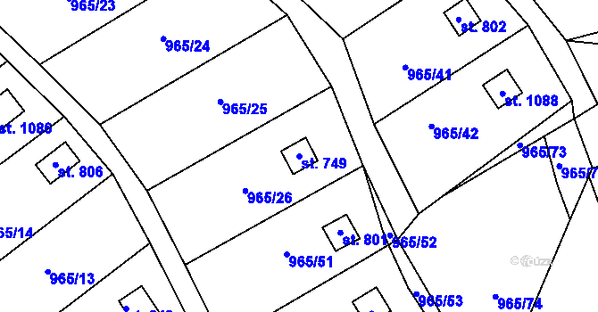 Parcela st. 749 v KÚ Příluky u Zlína, Katastrální mapa