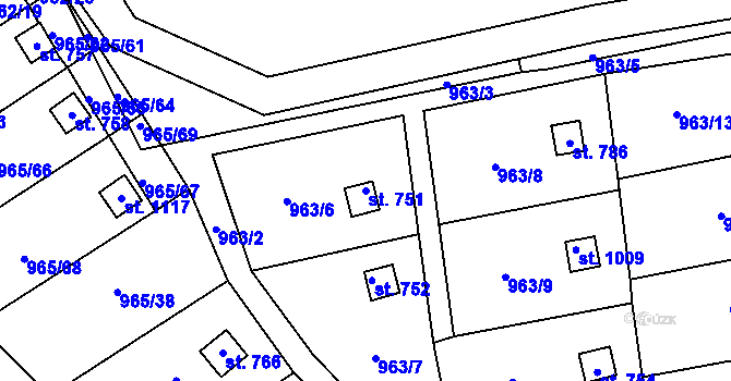 Parcela st. 751 v KÚ Příluky u Zlína, Katastrální mapa