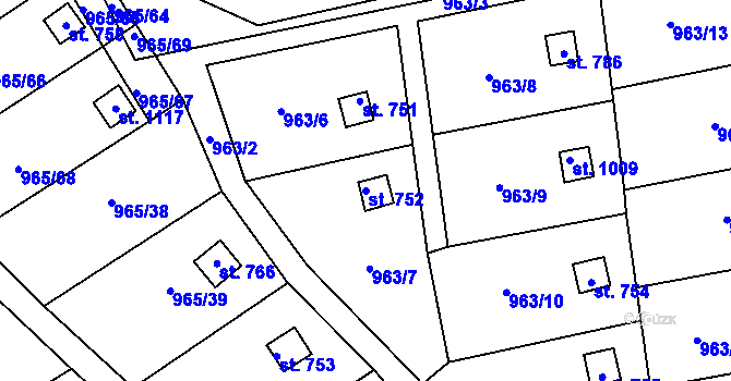 Parcela st. 752 v KÚ Příluky u Zlína, Katastrální mapa