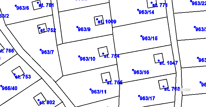 Parcela st. 754 v KÚ Příluky u Zlína, Katastrální mapa