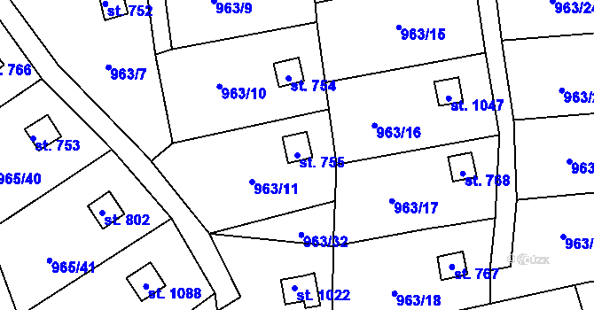 Parcela st. 755 v KÚ Příluky u Zlína, Katastrální mapa