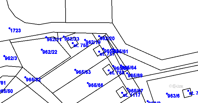Parcela st. 757 v KÚ Příluky u Zlína, Katastrální mapa