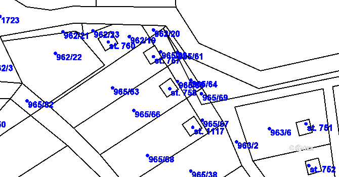Parcela st. 758 v KÚ Příluky u Zlína, Katastrální mapa