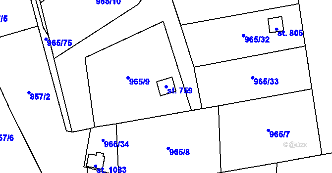 Parcela st. 759 v KÚ Příluky u Zlína, Katastrální mapa