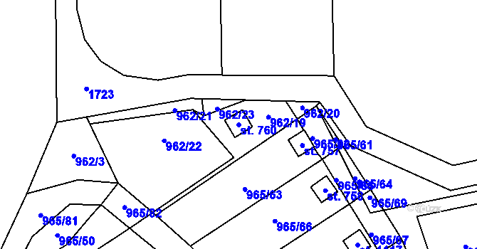Parcela st. 760 v KÚ Příluky u Zlína, Katastrální mapa