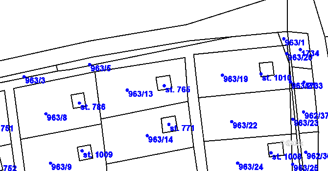 Parcela st. 765 v KÚ Příluky u Zlína, Katastrální mapa