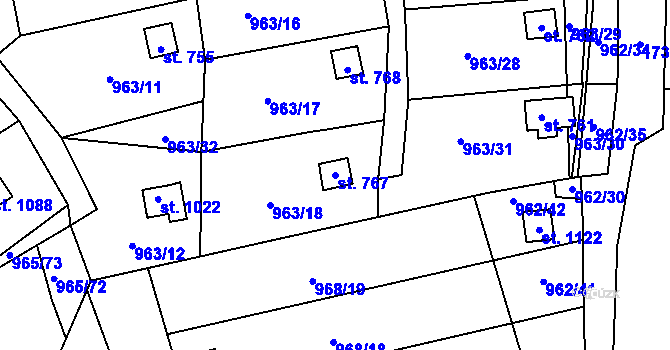 Parcela st. 767 v KÚ Příluky u Zlína, Katastrální mapa