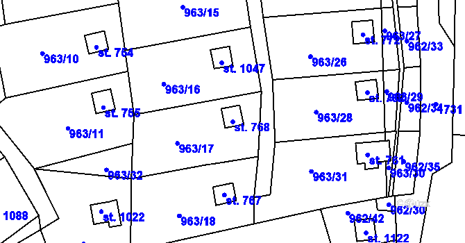Parcela st. 768 v KÚ Příluky u Zlína, Katastrální mapa