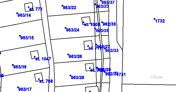 Parcela st. 772 v KÚ Příluky u Zlína, Katastrální mapa