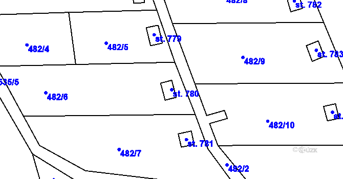 Parcela st. 780 v KÚ Příluky u Zlína, Katastrální mapa