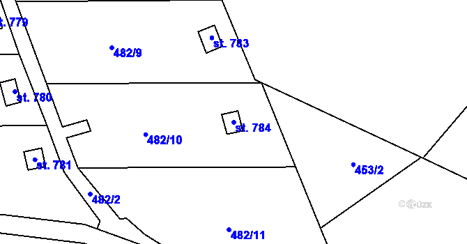 Parcela st. 784 v KÚ Příluky u Zlína, Katastrální mapa