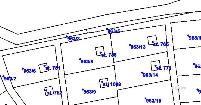 Parcela st. 786 v KÚ Příluky u Zlína, Katastrální mapa