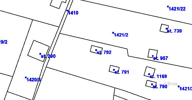 Parcela st. 792 v KÚ Příluky u Zlína, Katastrální mapa