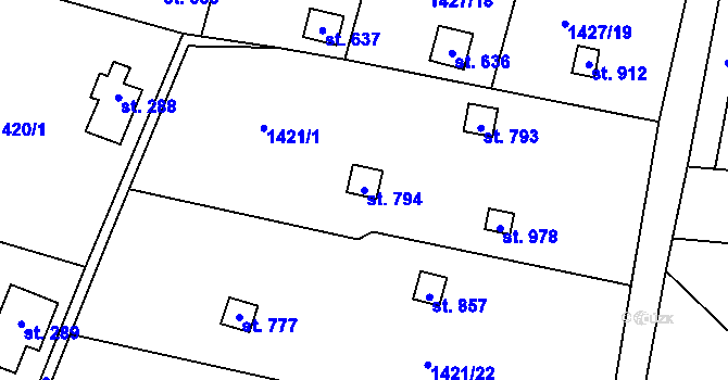 Parcela st. 794 v KÚ Příluky u Zlína, Katastrální mapa