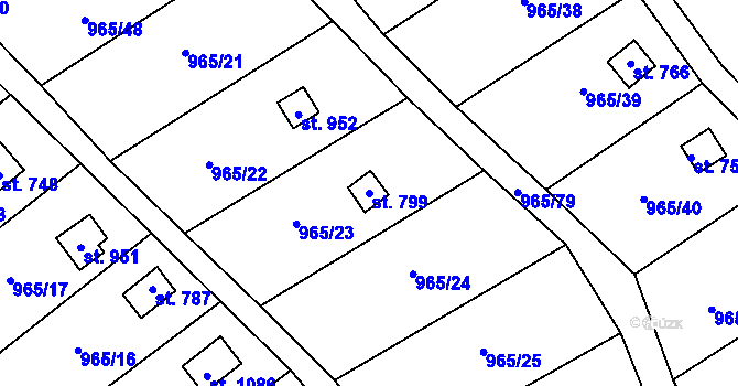 Parcela st. 799 v KÚ Příluky u Zlína, Katastrální mapa