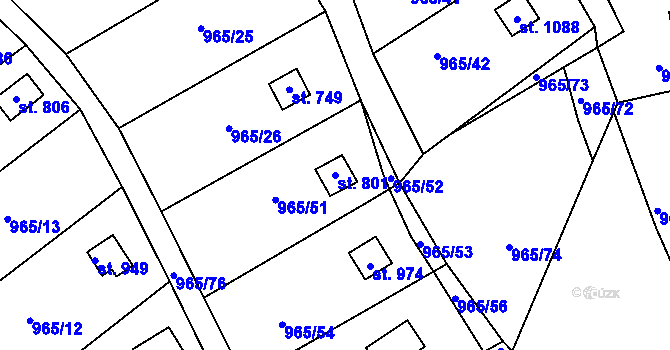 Parcela st. 801 v KÚ Příluky u Zlína, Katastrální mapa