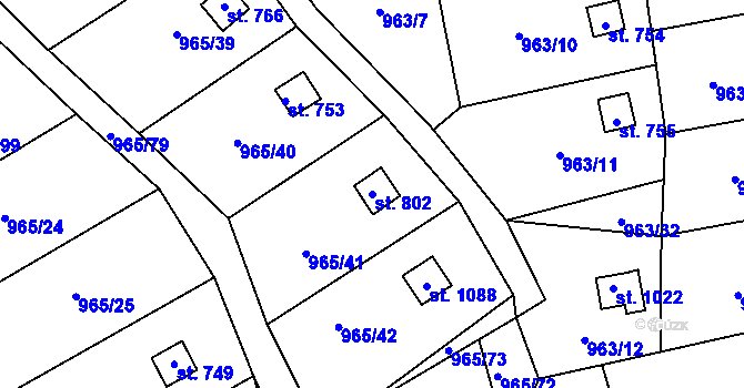 Parcela st. 802 v KÚ Příluky u Zlína, Katastrální mapa