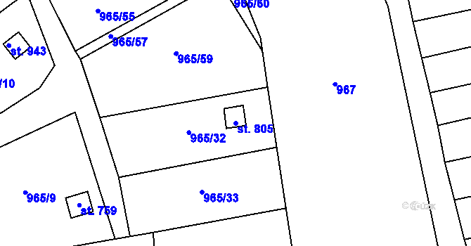 Parcela st. 805 v KÚ Příluky u Zlína, Katastrální mapa