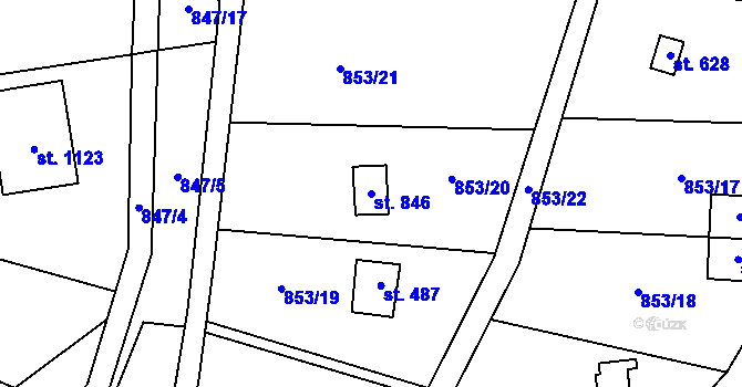 Parcela st. 846 v KÚ Příluky u Zlína, Katastrální mapa