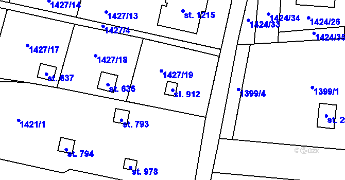 Parcela st. 912 v KÚ Příluky u Zlína, Katastrální mapa