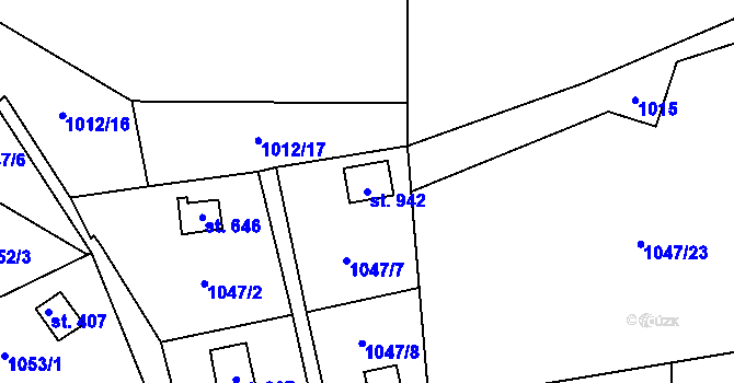 Parcela st. 942 v KÚ Příluky u Zlína, Katastrální mapa