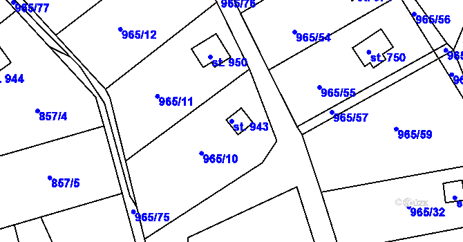 Parcela st. 943 v KÚ Příluky u Zlína, Katastrální mapa