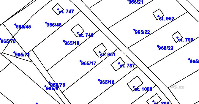 Parcela st. 951 v KÚ Příluky u Zlína, Katastrální mapa