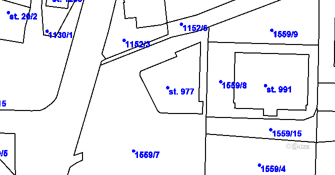 Parcela st. 977 v KÚ Příluky u Zlína, Katastrální mapa