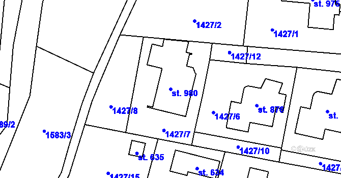 Parcela st. 980 v KÚ Příluky u Zlína, Katastrální mapa