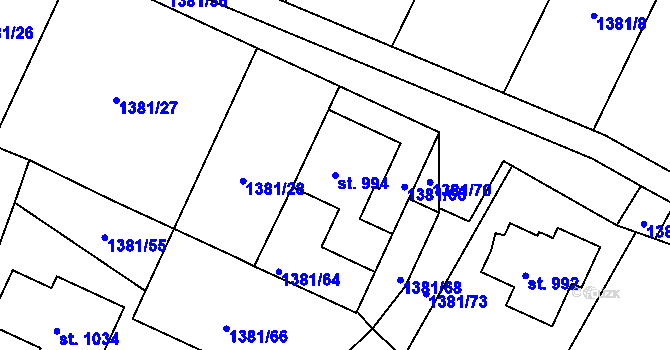 Parcela st. 994 v KÚ Příluky u Zlína, Katastrální mapa