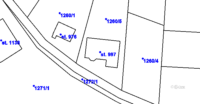 Parcela st. 997 v KÚ Příluky u Zlína, Katastrální mapa