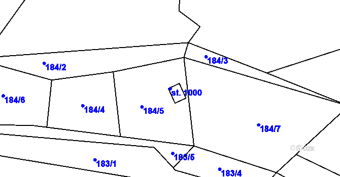 Parcela st. 1000 v KÚ Příluky u Zlína, Katastrální mapa