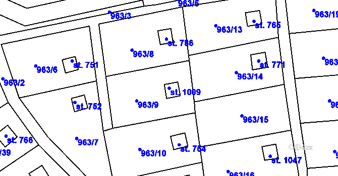 Parcela st. 1009 v KÚ Příluky u Zlína, Katastrální mapa